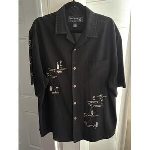 Nat Nast Shirt Mens Large Black Silk Martini Cocktail Embroidered Camp‎ Shirt